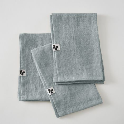Lot de 3 serviettes de table "Soline" 40 x 40 cm Lin lavé l'Effet Papillon - Soline Azur -