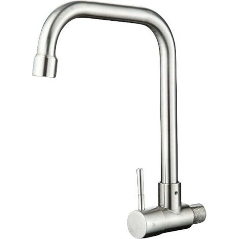 Moderne Wandarmatur für Küchenspüle aus Edelstahl mit schwenkbarem Auslauf und ausschließlich Kaltwasserfunktion (1/5)