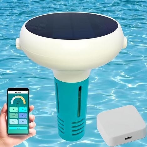 Testeur Intelligent pour Eau de Piscine, Moniteur de Qualité de l’Eau 7 en 1 Wi-Fi et Bluetooth, Capteur Flottant Solaire pour pH, Chlore, ORP, EC, TDS, Sel et Température pour Piscines et Spas (1/5)
