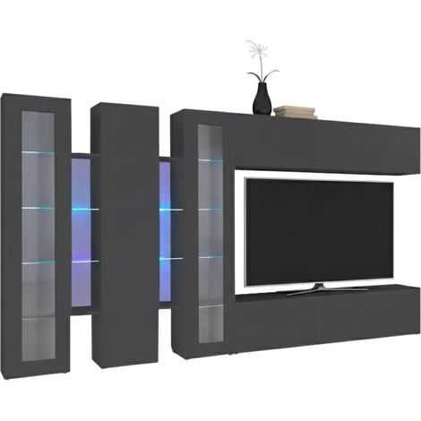 Dmora - Pared Equipada Dbenal, Conjunto de salón Mueble TV con 5 puertas, Mueble de salón polivalente, 100% Made in Italy, cm 340x30h180, Antracita