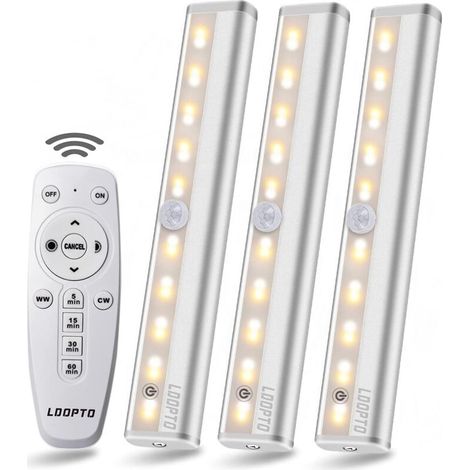 Set di 3 luci LED wireless con telecomando – Ideale per camera da letto, armadio o vetrina, installazione senza cavi.