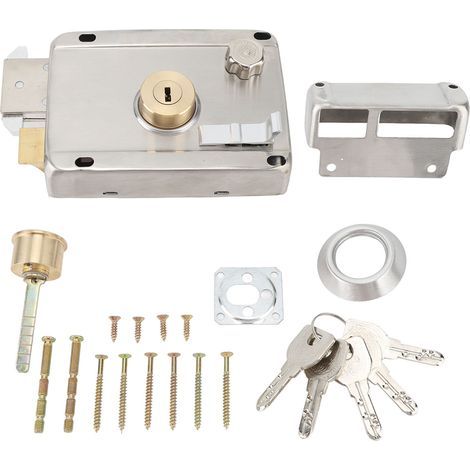 Serrure antivol mécanique extérieure avec poignée, prévention de la rouille, serrure de porte extérieure en acier inoxydable pour porte en bois, argent (1/5)