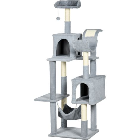 Albero Tiragraffi 55x49x177 cm con 2 Casette Grigio e Bianco (1/5)