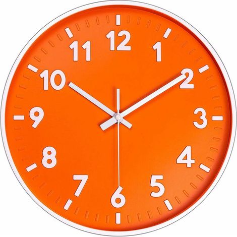 royaluxe - Horloge murale moderne, horloges murales à piles à quartz sans tic-tac de 12 pouces 5D, cadran rond et coloré, facile à lire, horloge décorative de style simple (orange) (1/5)