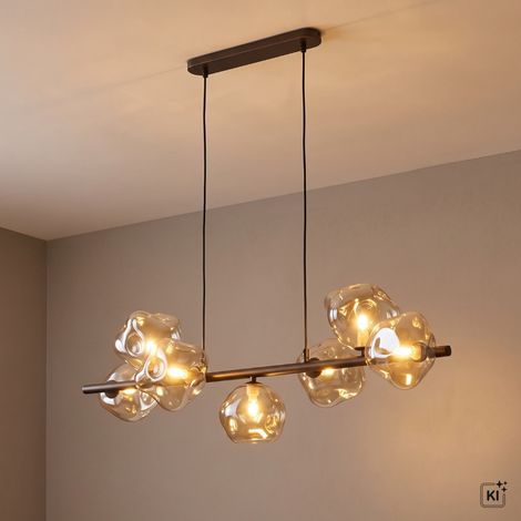 Hängelampe 7-flammig Braun Cognac Metall Glas G9 hoch L: 90 cm Hängeleuchte (1/5)