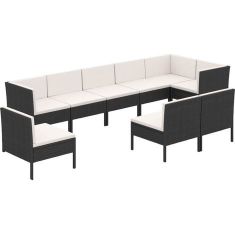 Maison Exclusive - Set Divani da Giardino 9 pz con Cuscini in Polyrattan Nero (1/5)