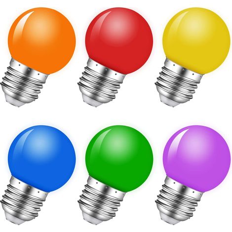 Ampoules LED E26 colorées G45 – Lot de 6 – 1W, couleurs mélangées – Pour décoration fête, Halloween, chambre (1/5)