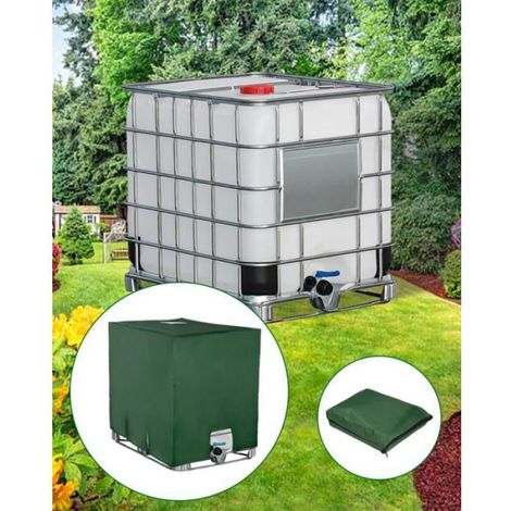 Bache pour Cuve 1000L IBC, Bache de Reservoir d'eau, Recuperateur d Eau de Pluie Bouchon, 116 x 100 x 120 cm, Vert (1/4)