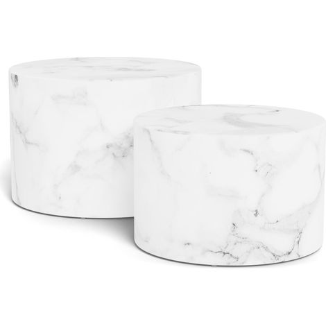 Conjunto mesa de centro Norsica 800, Mármol blanco, 40x0x0cm, Diámetro: 58, MDF, Redonda