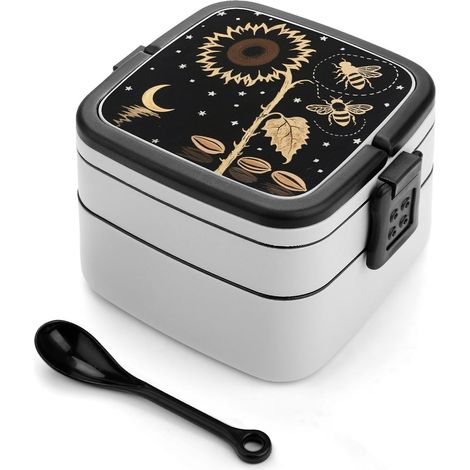 Boîte à bento empilable pour adultes, motif tournesol, jaune (1/5)