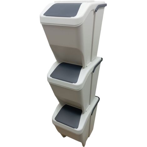 Pattumiera da cucina 3 scomparti per Raccolta Differenziata 25Litri sottolavello Moderna elegante bianco caldo sovrapponibili modulabili componibili contenitori rifiuti bidoni capienti cm H38xL30xP38