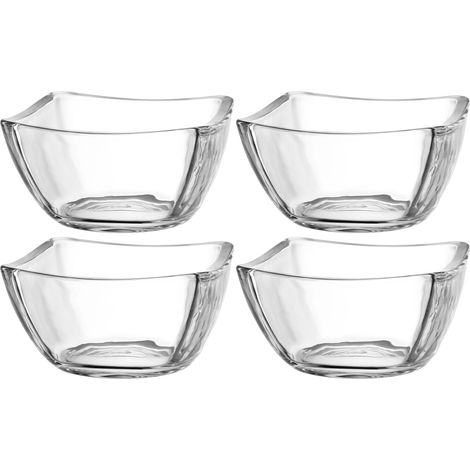 Lot de 4 bols de service en verre pour servir au lave-vaisselle, saladiers modernes, hauteur 6,5 cm, transparents (1/5)