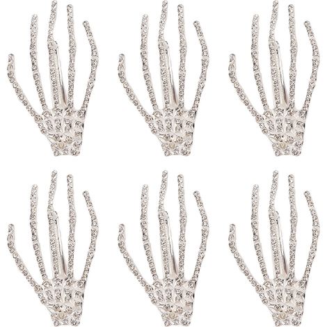 Pince à Cheveux Griffes Squelette Punk Strass Argenté pour Fête Halloween Cosplay Cadeau (1/5)