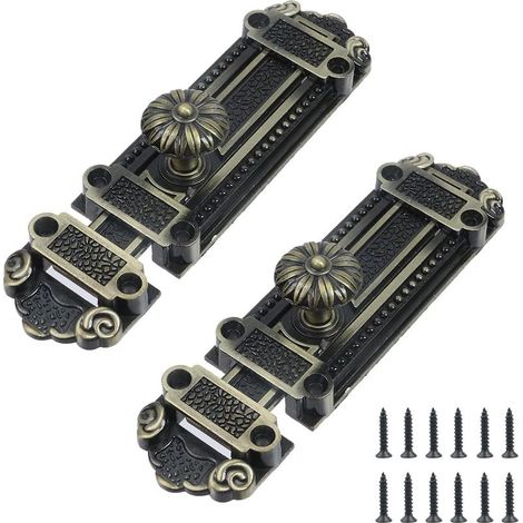 Lot de 2 loquets en bronze pour porte coulissante, verrou de sécurité pour portail, loquets anciens pour portes et fenêtres coulissantes, avec vis de fixation, longueur 12,7 cm (5 pouces). (1/5)
