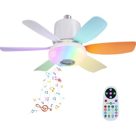 Ventilateur Plafond LED avec Lumière RGB Dimmable,lampe Ventilateur Plafond E27 Interface,Télécommande et Haut-Parleur Bluetooth,3 Vitesses 3 Minuter,Plafonnier Ventilateur pour Salon Chambre (Coloré) (1/5)