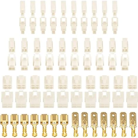 240Pièces Connecteur Electrique 6.3 mm Pas 2/3/4 Broches Mâle Femelle Terminal Plug, 6.3mm Connecteur de Fil Électrique, Sertir Cosse Assortiment kit pour Moto, Vélo, Voiture, Bateau (1/4)