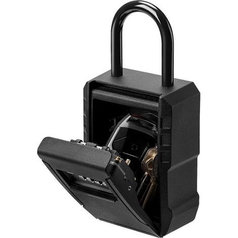 Mini Coffre-fort, Boîte secrète de stockage de clés, organisateur 4 chiffres combinaison mot de passe Protection(Noir) (1/3)
