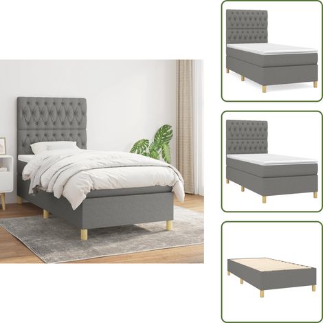 Boxspringbett mit Matratze Dunkelgrau 90x200 cm Stoff - Boxspringbett - Doppelbett - Bettenrahmen - Schlafsystem - Matratze (1/5)