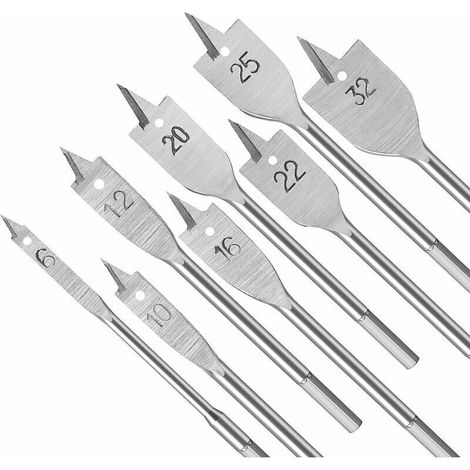 Mèches à Bois,Kit De Mèches à Bois Plates Professionnelles,Forêts Plat Bois,Outils d'artisan 6/10/13/16/19/22/25/32mm Pour Travail Du Bois 8 Pcs