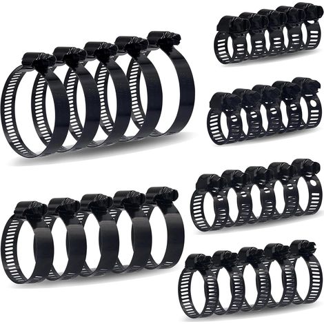 30-teiliges Schneckengetriebe-Schlauchschellen-Sortiment aus Edelstahl mit einstellbarem Bereich 6-51mm (Schwarz) (1/5)