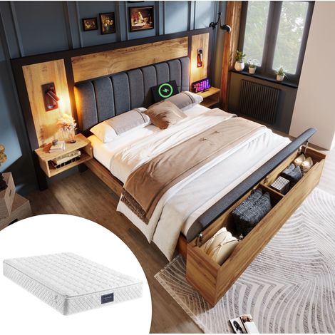 Polsterbett 160x200 mit USB-C, Leselicht und Matratze OKMYHOME (1/5)
