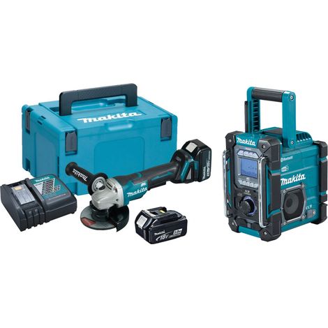 Smerigliatrice angolare Brushless 125 mm con 2 Batterie 5,0 Ah Li-ion DGA508RTJ + Radio Bluetooth DMR108 MAKITA (1/5)