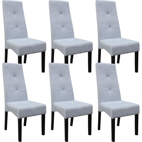 Lot de 6 Chaises tissu gris clair capitonnées - OKSANA (1/3)