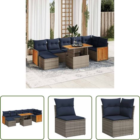 vidaXL Juego Sofá Jardín 8 Piezas con Cojines Gris Poli Ratán Acacia (1/5)