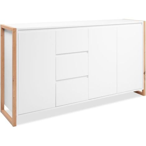 Buffet - DENVER - Chene artisan / Blanc - 3 portes - 3 tiroirs - 160 x 40 x 88 cm (1/5)