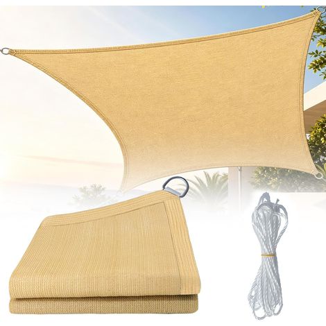 Voile d'ombrage rectangulaire 2x3m en HDPE Anti-UV, Respirant et résistant, Filet d'ombrage avec Cordes incluses, Installation Facile, Voile ombrage pour terrasse, Jardin, pergola et Piscine (Beige) (1/5)