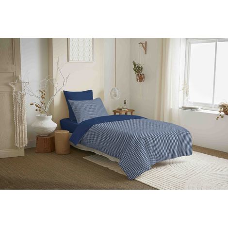 Pack complet housse de couette réversible "Vanessa" 4 pièces pour lit 90 x 190 Gabrielle Marine