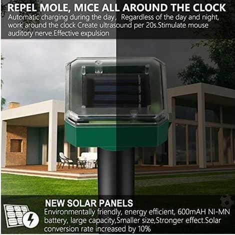 6626cm Lot de 4 Répulsifs Solaires à Ultrasons, Répulsif Anti-Taupes Solaire Souris Repr Exterieur pour Jardins Taupes Campagnols Gophers Serpents ou Autres Autres Rongeurs (1/4)