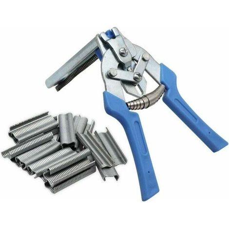 Pince à anneaux pour clôture et cages – 1 pince + 600 agrafes M en acier bleu, kit complet pour installation sécurisée (1/5)