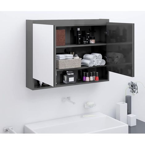 vidaXL Armario de baño con espejo MDF gris brillante 80x15x60 cm (1/5)