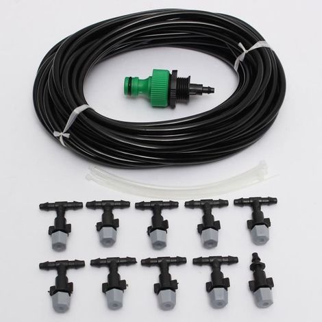 (Schwarzes) Sprühnebelsystem – 10 m Schlauch – 10 Sprinkler – Abnehmbare Düse – Integrierter Filter (1/4)
