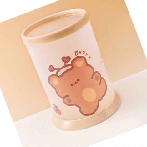 Porte-stylo pliable mignon dessin animé rond, porte-stylo pliable pour bureau d'étudiant, boîte de rangement pour fournitures de bureau, bébé ourson (1/3)