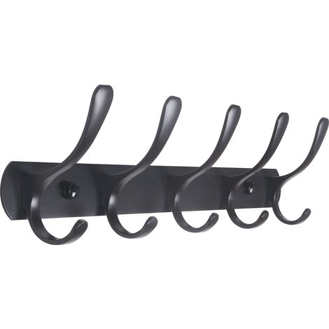 Modern Wall Mounted Coat Rack with 5 Hooks, Sturdy Metal Coat Rack for Hanging Clothes, Coats, Hats, Jackets, Backpacks, Black Wall Hook, Ideal for Storage Room, Entryway (1/5)
