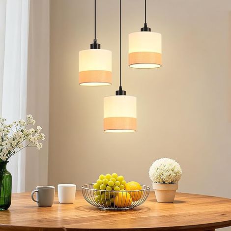 GBLY Pendelleuchte Esstisch Hängelampe Vintage 3 Flammig Weiß Stoffschirm E27 Retro Esszimmerlampe Hängend Für Wohnzimmer Küche