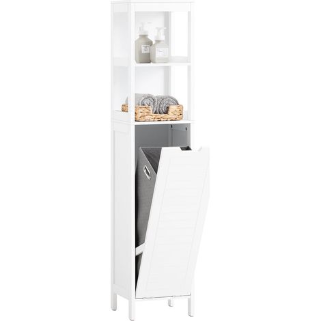 Mueble Columna de Baño Armario Alto para Baño Estanterías de Baño con 1 Cesto para Ropa Sucia y 2 Estantes 30 x 30 x 145 cm BZR123-W SoBuy ES (1/5)