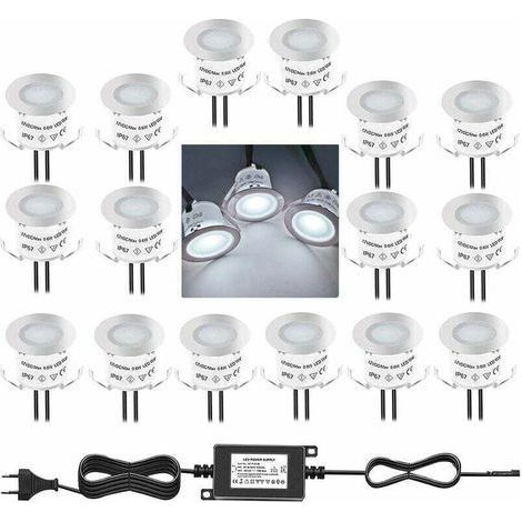 Lot de 10 Mini Spot LED Encastrable Extérieur, IP67 Étanche, Lumière Blanc du Jour 4500K, Lampe de sol 32MM 0.6W DC12V pour Chemin Terrasse Bois Piscine Escalier (1/4)