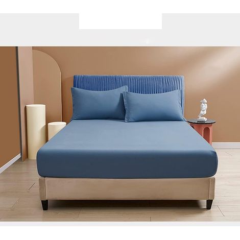 Drap Housse Coton180200cm Bonnet 45cm Pour Matelas Epais Drap De Lit Enfant Adulte Coton Fitted Sheet Couleur Unie 1 Personnes 2 Personnes Doux Et Un Ajustement Parfait ( Color : Blu (1/5)