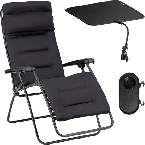 Set gepolsterte Relaxliege mit Sonnenschirm und Becherhalter - RSX Clip - AirComfort® - Noir Acier -
