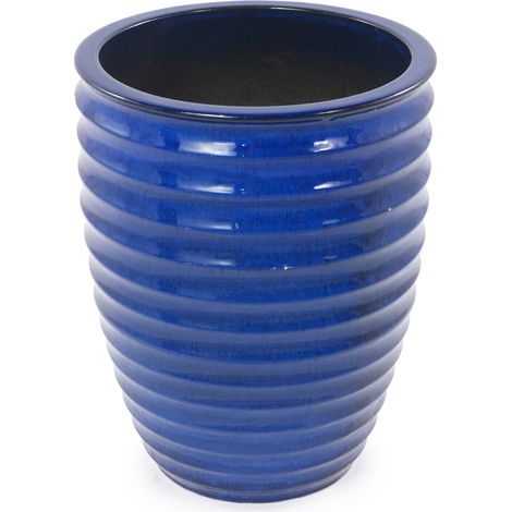 Vaso da fiori in ceramica blu lucido con scanalature, Ø 42 x 54 cm, MODENUIT (1/5)
