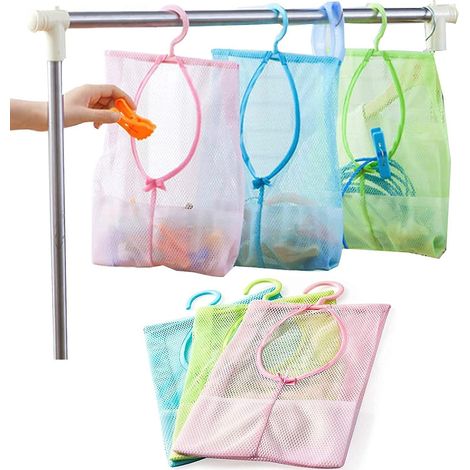 Sacs de rangement suspendus en filet, lot de 6, pinces à linge (1/5)