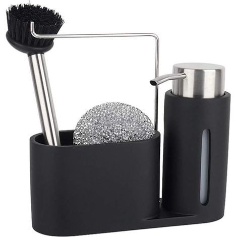 Dispenser per lavello 3 in 1, portasapone per lavello, vassoio organizer, kit per la pulizia del lavello con sfere in acciaio e spazzola per lavello della cucina, organizer da cucina