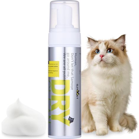 Mousse Shampooing Sec sans Rinçage pour Chiens et Chats Shampooing pour Chien à Peau Sensible, Démangeaisons et Odeurs 6,76 FL Oz (Pack de 1) Contrôle de la Chute de Poils (1/5)