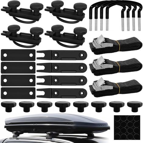 4 Point Roof Box Fixing Kit, Universal U-Bracket for Car/SUV/Van, 3 Metal Buckle Straps, Roof Box Installation Accessory (1/5)