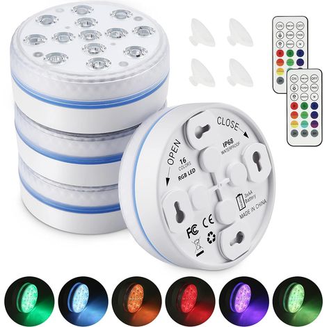 Tauchbares LED-Licht, 16 Farben Unterwasserlichter, 13 LED-Perlen Schwimmbadlampe mit RF-Fernbedienung, wasserdichte Badewannenlichter für Vase (4 Stück)