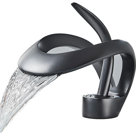 Rubinetto miscelatore moderno per lavabo, struttura in metallo, nucleo della valvola in ceramica, colore nero. (1/2)
