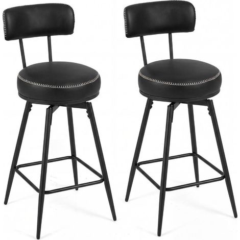 Tabourets de bar en similicuir noir, lot de 2 pivotants 360° avec dossier rembourré pour îlot central (1/5)